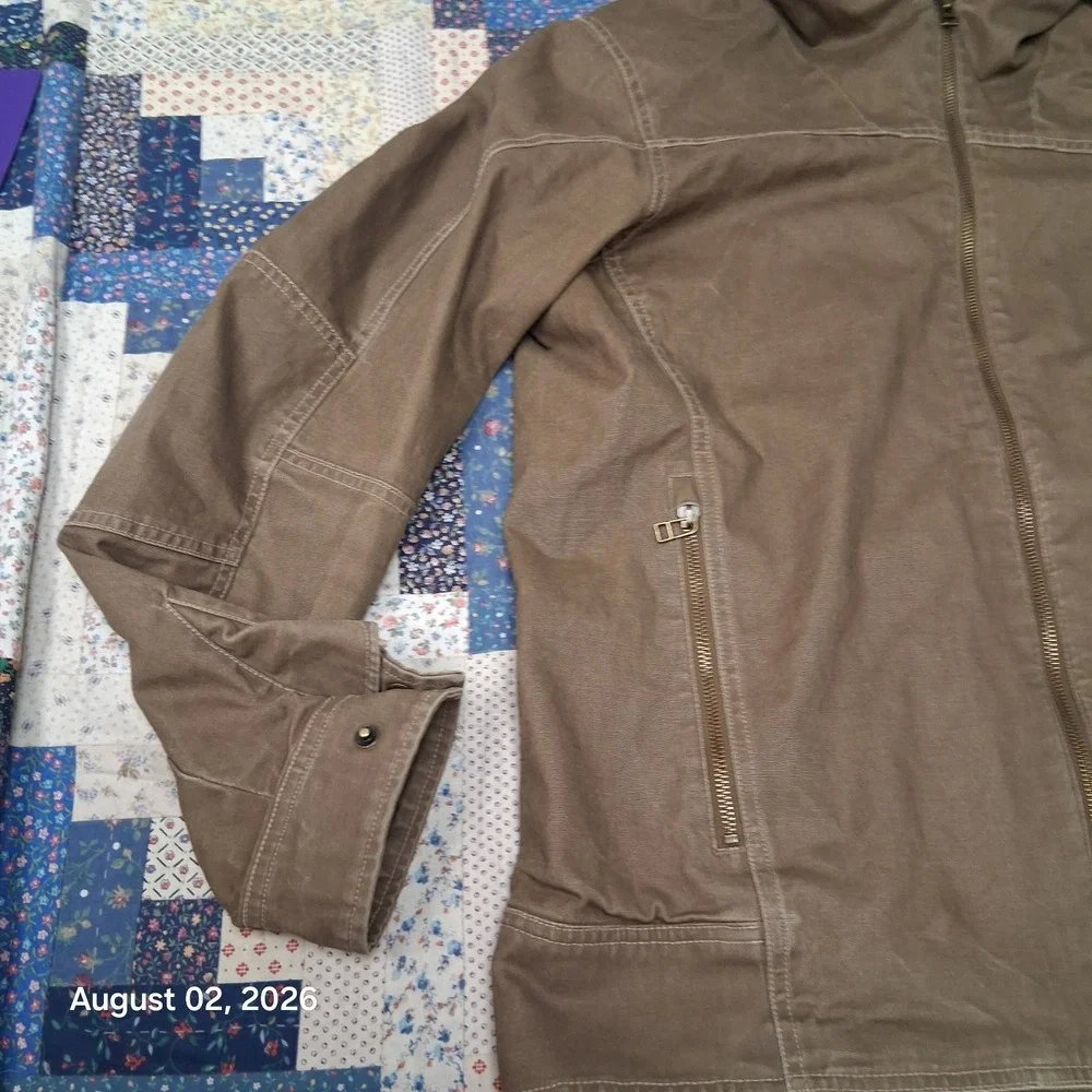 KUHL The Law Hoody Mens Size Large Brown Canvas Fleece Lined Work Jacket 7385
